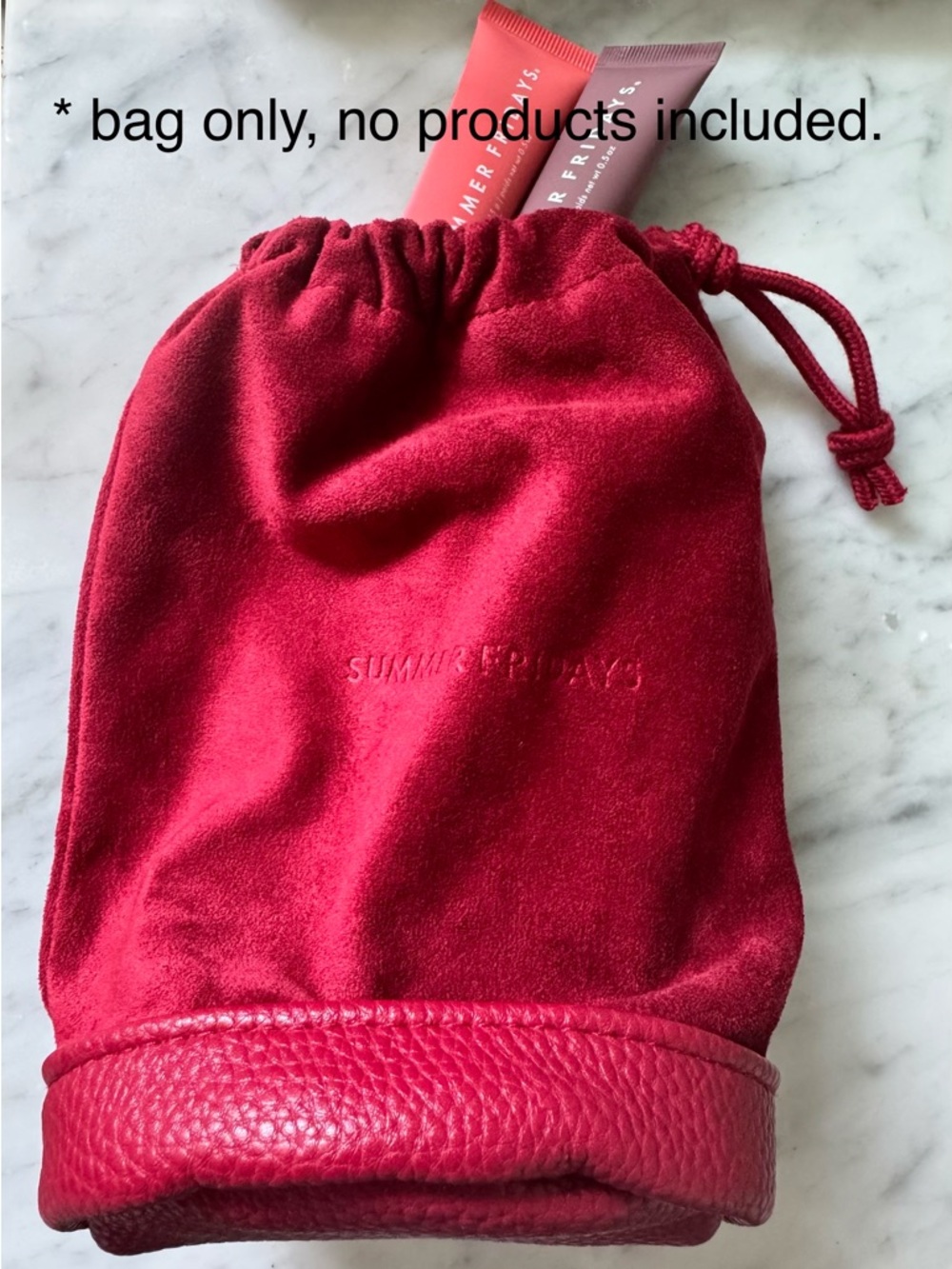 🆕 Summer Fridays Red Drawstring Pouch Bag | NEW | Makeup Travel Bag